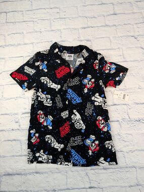 Youth Boys Nintendo Super Mario Button-Down Shirt Black Size Medium NWT gamer